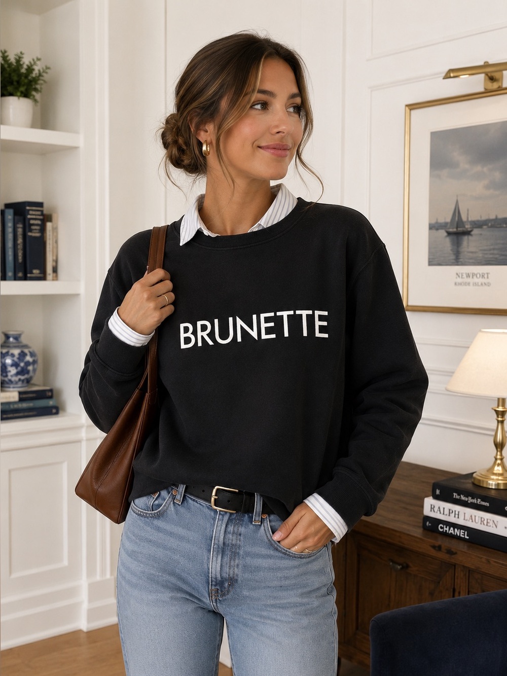 Brunette The Label “BRUNETTE” Crewneck Sweatshirt | Black | M/L - Picture 1 of 7